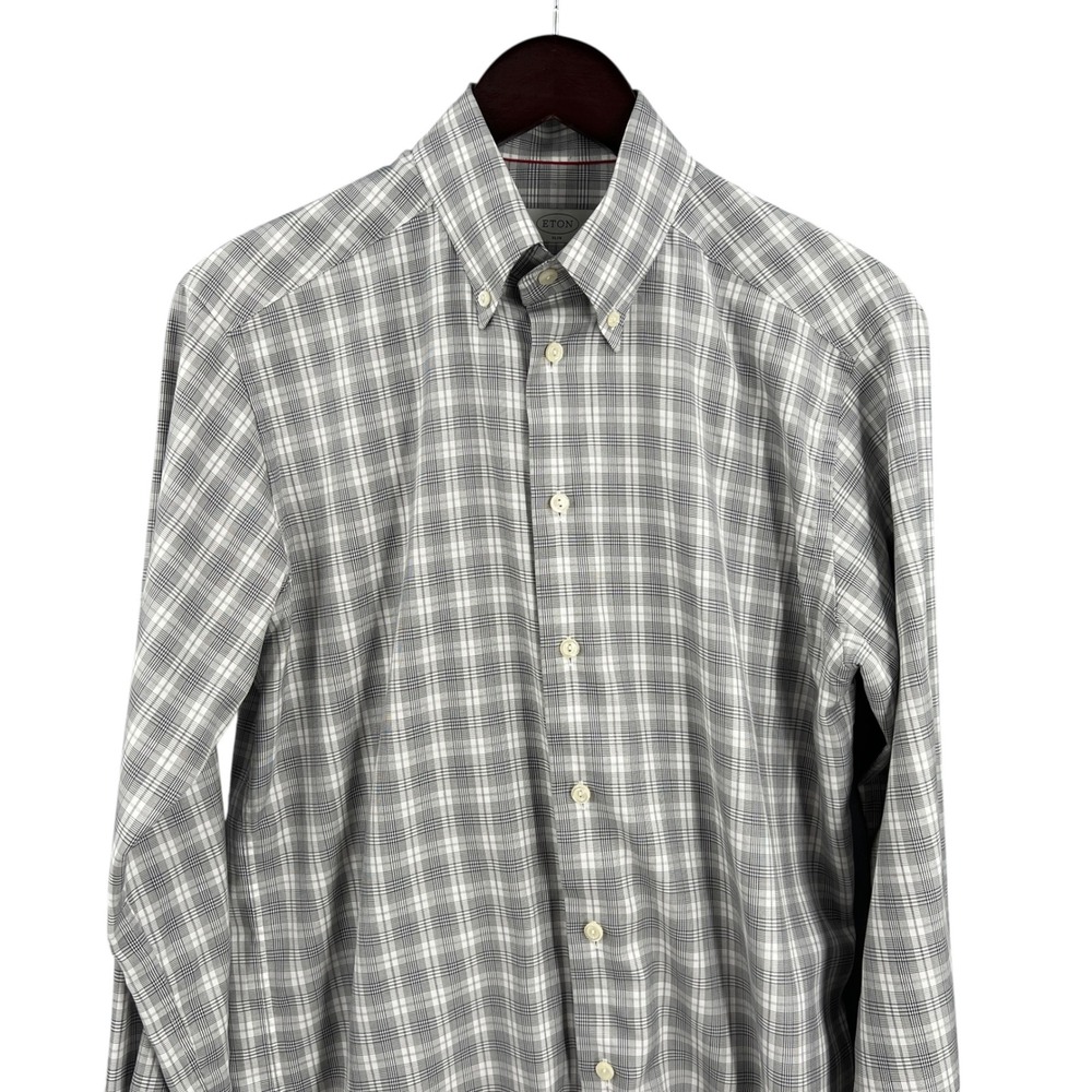 Eton‎ Men's Gray Plaid Button-Down Shirt Slim Fit Size 15.5 / 39